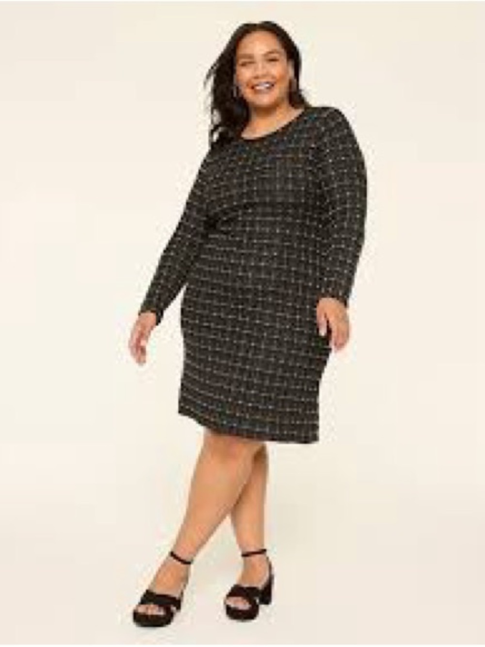 Lane Bryant Black Tweed-Effect Long Sleeve Sheath Dress